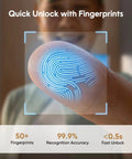 Robust As Hell Slick Fingerprint Smart Door Lock With Keypad And Touchscreen showing fingerprint scanning for quick unlock.