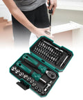 10 Piece Socket Wrench Set With 24 Bits And 4 To 13 mm Range Sockets Reversible Ratchet Handle Magnetic Extensions Universal Joint Handy Workshop Tool Kit For Home Repairs And DIY Projects