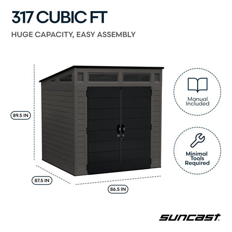 Modern Outdoor Storage Shed With Floor Included, 200 Cu Ft Weatherproof Resin Garden Shed For Mower, Bikes And Tools, Patio And Yard, Lockable And Durable, No Fuss Assembly, Low Maintenance Backyard Storage Solution.