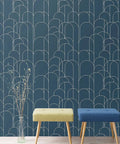 Blue Peel And Stick Geometric Wallpaper For Home Decor And Furniture Renovation Self Adhesive Matte Contact Paper 17.71 Inches By 118 Inches No Fuss Easy Install And Remove Removable Wall Covering For Quick Makeovers featuring arch patterns.