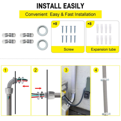 Straight Up Built Half Inch By 4 Feet Non Metallic Liquid Tight AC Whip Kit With Top Shelf 10 Gauge Copper Wire And Brass Fittings Ready To Roll For HVAC Setup installation guide with screws and expansion tubes