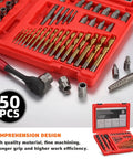 50 Piece Bolt Extractor Set with Screw and Nut Removers, Heavy Duty All In One Drill Bit Kit, includes various bits and tools in red case