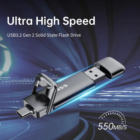 2TB External SSD With Dual USB C And USB A 3.2, Blazing Fast Transfer Up To 550MB/s, Portable Drive For Phones Tablets Laptops And PCs, OTG Ready, Plug And Play, On The Go Storage, USB-C and USB-A cap