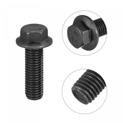 M14 X 45mm Hex Serrated Flange Bolts 10.9 Grade Carbon Steel Heavy Duty Fasteners Black Oxide Finish detailed view.