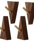 Solid Black Walnut Triangle Wall Hooks With Brushed Brass Caps, Heavy Duty Entryway Coat Rack, Hella Sturdy Key Holder That Keeps Your Living Space Totally Sick And Super Organized, set of four.