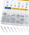 Aluminum Rivets Assortment Kit 230 Pieces Nine Sizes Pop Blind Rivets For Metalworking And DIY Projects with open case view