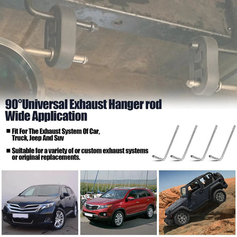 90 Degree Bend Universal Exhaust Hanger Rods Kit Fits A Wide Range Of Exhaust Pipes Eight Inch Weld Bracket Heavy Duty Four Pack DIY Clamp Or Weld Mounts For Cars Trucks And Vans with cars