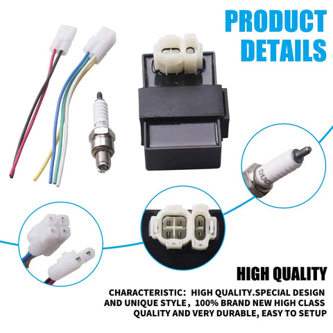 Six Pin DC CDI Box For GY6 4 Stroke Scooters And ATVs Ride Ready Replacement with spark plugs and wiring