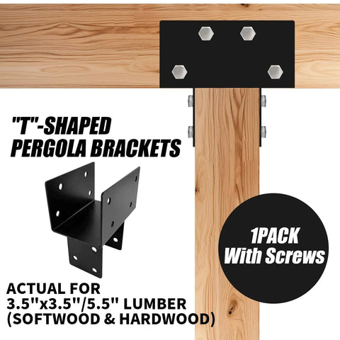 Heavy Duty Three Way Pergola Brackets For 4x4 And 4x6 Posts Tee Post Cap Tie Woodwork DIY Brackets Horizontal Metal For Gazebos Porches And Log Cabins With Screws Two Pack Fits Actual 3.5 By 3.5 Or 3.5 By 5.5 Lumber