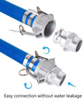 Heavy Duty Slick Quick Swap Aluminum Cam Lock Hose Fittings Type F With Male Npt Thread 1.5 Inch attached to blue hoses.