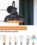 Gooseneck Barn Light Outdoor Wall Sconce Rustic Industrial Exterior Lighting Black Lantern With Gold Interior Compatible E26 Bulbs