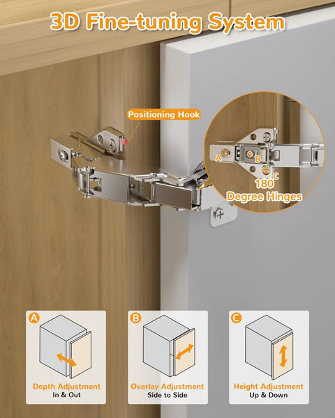 Super Smooth 2 Pack 180 Degree Soft Close Cabinet Hinges For Lazy Susan And Blind Corner Kitchen Cabinets Concealed Face Frame And Frameless Build With Zero Hassle Slow Motion Self Closing And Easy 3D Tuning