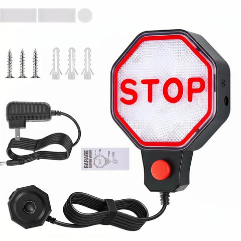 Plug And Play Garage Parking Sensor With LED Stop Indicator, Ultrasonic Anti Collision Parking Aid For Sedans, SUVs And Trucks, Universal Fit For Home Garages, Easy Install, No Fuss Setup, And Ready To Use Right Out Of The Box, with sensor, stop sign, cable, screws