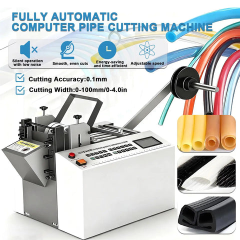 High Speed Automatic Electric Tube Cutter Cuts 3 Hoses Simultaneously Cold Cut Machine For Rubber And Plastic Pipes With LCD Display Professional Grade Burr Free Slick Badass Precision Tool with LCD display and multiple pipes.