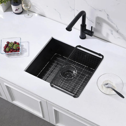 Undermount Kitchen Bar Sink 18 x 16 x 9 Inches Black Stainless Steel Small Bar Prep Sink For Outdoor Laundry RV Use showcased in kitchen
