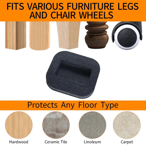 12 Pack Felt Furniture Coasters Caster Cups For Hardwood Floors Non Slip Pads That Keep Your Stuff From Sliding And Scratches, Felt Bottom Pads For Chairs Desks Beds And Fridges, 2.6 By 1.8 Inches, Black, fits various furniture legs and wheels.