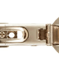 Stainless Steel Self Closing Concealed Cabinet Hinge With Mounting Plate Slick Polished Finish 19mm Overlay 100 Degree Swing For Smooth Cabinet Doors Built To Last, top view