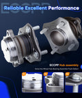 Pair Of Rear Wheel Hub Bearing Assemblies With ABS 4 Lug Direct Fit Plug And Play Drop In Replacement For Nissan Sentra 2007 2008 2009 2010 2011 2012 Premium Quality Durable Long Lasting Vehicle Safety, showing front and side view with detailed close-ups.