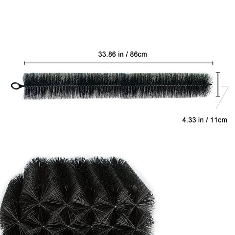 5 Inch Gutter Brush Guard Kit For DIY No Tools 10 Pack 32 Ft Leaf Guard To Stop Clogs Fits K Style Gutters 4.33 Inch Diameter Durable Weatherproof Build, showing a single black brush with measurement dimensions