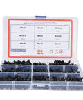 380 Pcs Self Tapping Screws Kit With Washer, Black Carbon Steel Round Head Self Drilling Screws For Sheet Metal Wood Plastic, Assortment In Sizes M3 Through M5, No Pre Drill Needed, Heavy Duty DIY Fasteners, includes various sizes in transparent storage case