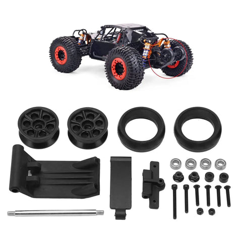 Head Up Wheel Upgrade Kit For 1x10 Off Road RC Cars With Wheelie Bar And Rubber Tire Skins Durable Plastic Columns And Stainless Steel Shaft For Savage Stability On DBX 10 7530