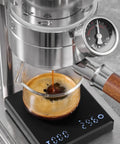 Top Shelf Manual Lever Espresso Maker Built From Heavy Duty 304 Stainless Steel For Bangin Homemade Espresso With Ergonomic Wood Grip and espresso brewing.