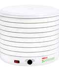 Built Like A Tank 1000W Food Dehydrator With Eight Expandable Trays And Converga Flow Airflow System For Making Damn Good Jerky Fresh Fruits And Bulk Pantry Stash At Home, white and round with settings.