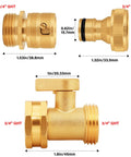 Brass Garden Hose Quick Connect Set With Shutoff Valve, Three Quarter Inch Fittings, detailed view with dimensions