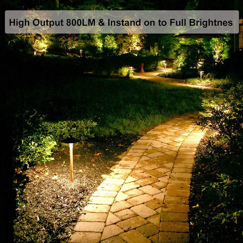Illuminated garden path using Six Pack MR16 Halogen Bulbs 50W 12V GU5.3 Base, 800 Lumens, 2800K Warm White, Dimmable