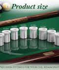 8 Piece Pool Cue Shaft Collet Set For Lathe Work And Maintenance display on billiard table, sizes 12.00mm to 13.75mm