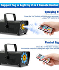 500W Fog Machine With 9 LED Lights And 12 Color Effects For Halloween Weddings Parties And DJ Stages, remote control in use