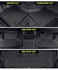 All Weather TPE Floor Mats For 2021 To 2026 Chevy Tahoe And GMC Yukon 8-Seat Models With Bench Seats, showing all rows.