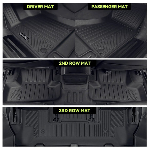 All Weather TPE Floor Mats For 2021 To 2026 Chevy Tahoe And GMC Yukon 8-Seat Models With Bench Seats, showing all rows.