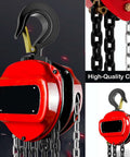 Built Like A Tank One Ton Manual Hand Chain Hoist Featuring Dual Pawl Safety Brake And Two Heavy Duty Hooks for mechanics.