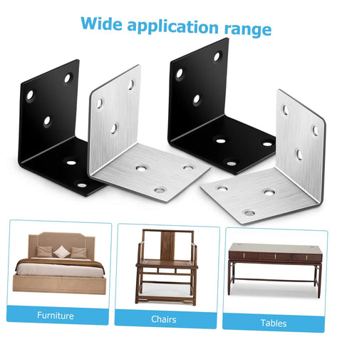 Built Tough Iron Corner Brackets For Cabinet Repair With Included Screws For Quick Diy Fixes No Sweat Power Drill Install For Shelves And Tables Slick Black Heavy Duty L Bracket Shelf Support Hardware Pack displayed with furniture, chairs, and tables.