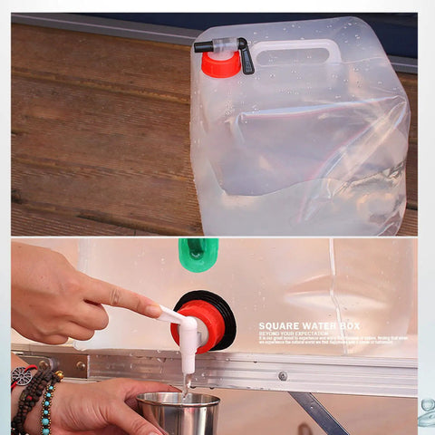 5L Collapsible Water Container With Tap, Foldable Water Jug, BPA Free PP PE, ergonomic handle and tap in use