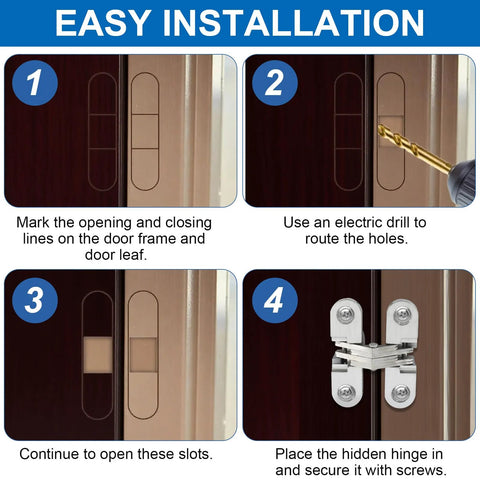 Installation steps for Hidden Stainless Steel 180 Degree Concealed Hinge For Frameless Kitchen Cabinets One And Three Quarters Inch