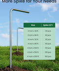 Galvanized steel spikes for All In One Landscape Edging Kit 33 Feet Flexible 2 Inch Tall Garden Border with quantity chart