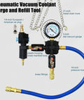 Coolant Vacuum Refill Kit With Universal Hoses For Cars Motorcycles And Trucks Purge And Fill Tool For Radiator Refilling Pro Grade All In One Airlift Compatible Automotive Cooling System Filler Red showing vacuum gauge and hoses