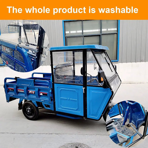 Ride-Ready Electric Cargo Tricycle Canopy With Heavy-Duty Three-Wheel Cover, Manual Wipers And Side Doors, All-Season Tarpaulin For Trikes And Electric Cargo Bikes, Weatherproof Gray 100cm, blue trike canopy with washable cover and side door