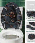 Elongated Resin Toilet Seat for Bathroom with rose design, stainless steel hinges, fits standard toilet sizes.