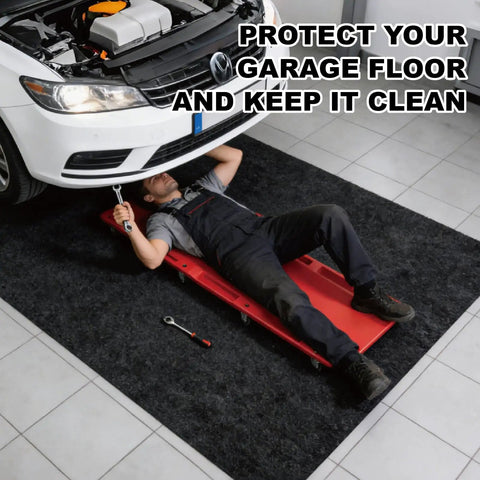 Heavy Duty Garage Floor Mat For Under Car 17 Foot By 7.45 Foot Waterproof Absorbent Oil Spill Protector in use