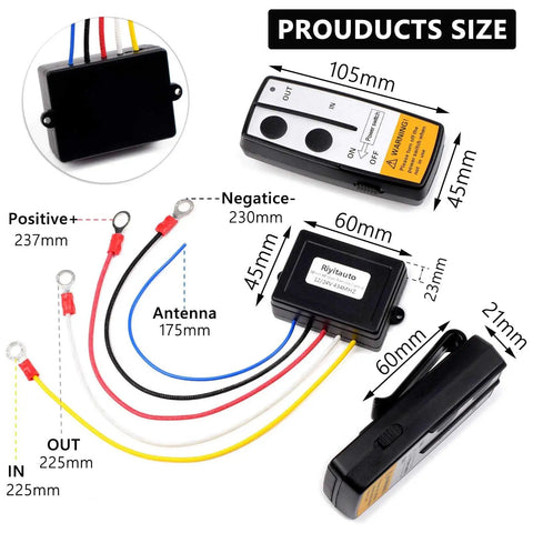 12 To 24V Wireless Winch Remote Control Kit For Cars Trucks Jeeps ATVs And SUVs With Twin Remotes 100 Foot Range Built To Handle Tough Jobs Simple Install On Off Switch, black ABS receiver and remotes with wiring