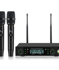 Ultra Long Range Wireless Microphone System 500ft 2.4G Cordless Mic Set with two handheld mics and receiver visible