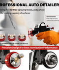 Professional Lvlp Gravity Feed Spray Gun with interchangeable nozzles, showing 1.3, 1.5, and 2.0 mm sizes for versatile painting.