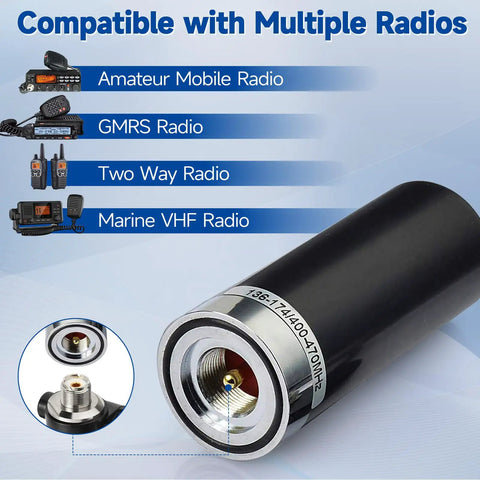 Dual Band Ham Radio Antenna VHF 136-174 MHz UHF 400-470 MHz Low Profile PL259 Male Connector compatible with radios