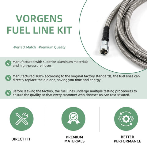 Fuel Line Kit for Chevy Cobalt HHR Pontiac G5 and Saturn Ion 2.2L and 2.4L, Upgraded Stainless Steel Braided Fuel Line Replacement