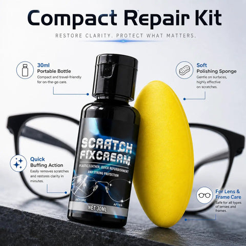 30ml Eyeglass Scratch Repair Kit With Sponge Polishing Compound Quick Fix For Glasses And Screens displayed with sponge.