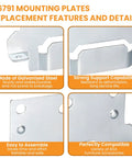 Legit 6 Pack 116791 Mounting Plates Replacement For Ikea Bed Frame Brackets showing galvanized steel with assembly features.