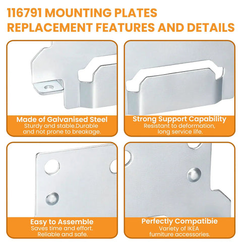 Legit 6 Pack 116791 Mounting Plates Replacement For Ikea Bed Frame Brackets showing galvanized steel with assembly features.